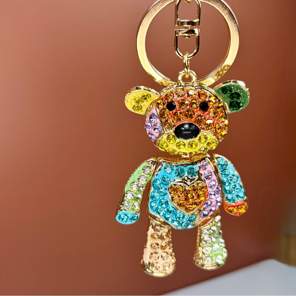 Adorable Patchwork Crystal Teddy Bear Keychain/Bag Charm - Picture 5 of 9